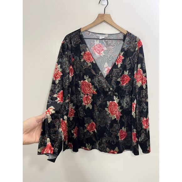 Whimsigoth Fairygoth Witchy 90s 3X Romantic Goth Floral Peasant Velvet Tunic Top - Picture 1 of 12